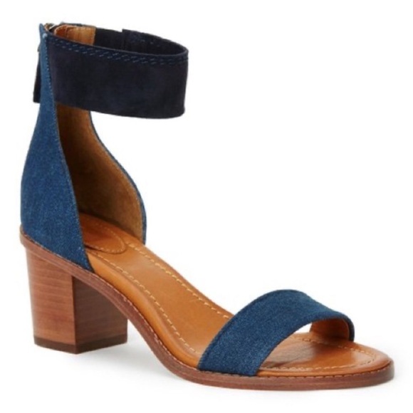 Frye Brielle Back Zip Denim and Suede Block Heel Sandal - Picture 5 of 9